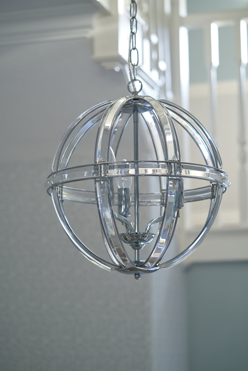 Laura Ashley Aidan Glass & Polished Chrome 3 Light Globe Chandelier • LA3713710-Q