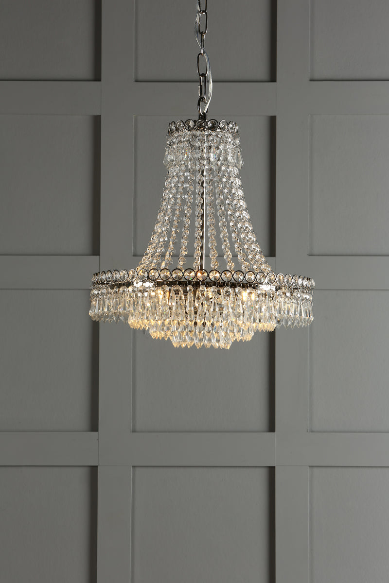 Laura Ashley Enid Grand 5lt Chandelier Polished Nickel & Cut Glass • LA3718230-Q