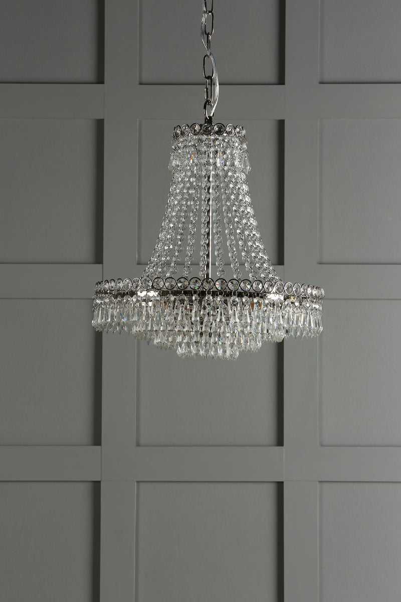Laura Ashley Enid Grand 5lt Chandelier Polished Nickel & Cut Glass • LA3718230-Q