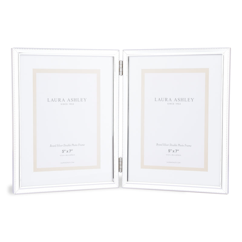 Laura Ashley Boxed 2 Aperture Photo Frame Polished Silver 5x7" • LA3724609-Q