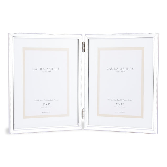 Laura Ashley Boxed 2 Aperture Photo Frame Polished Silver 5x7" • LA3724609-Q