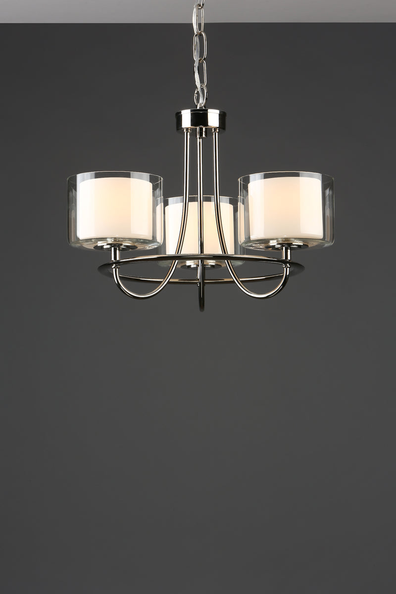 Laura Ashley Southwell 3lt Chandelier Polished Nickel & Glass Shades • LA3724943-Q