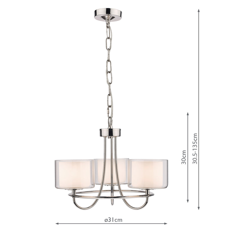 Laura Ashley Southwell 3lt Chandelier Polished Nickel & Glass Shades • LA3724943-Q