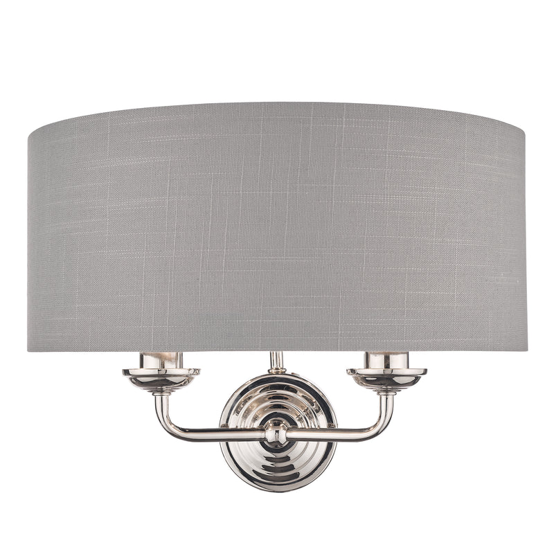 Laura Ashley Sorrento 2lt Wall Light Polished Nickel With Charcoal Shade • LA3727711-Q