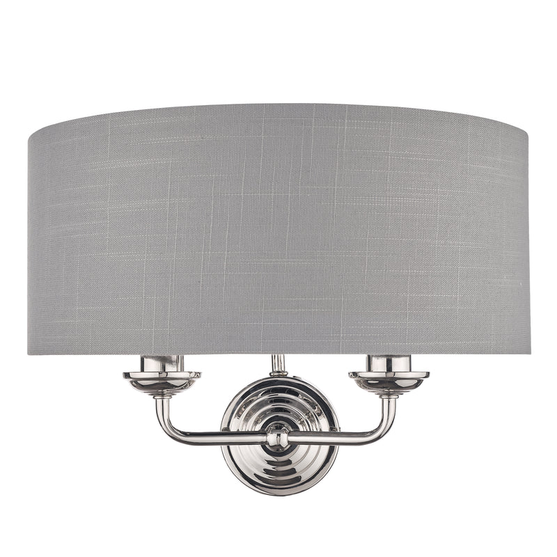 Laura Ashley Sorrento 2lt Wall Light Polished Nickel With Charcoal Shade • LA3727711-Q