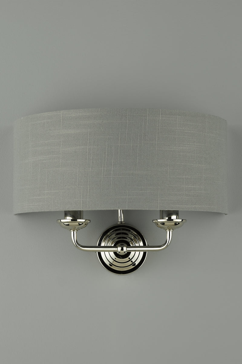 Laura Ashley Sorrento 2lt Wall Light Polished Nickel With Charcoal Shade • LA3727711-Q