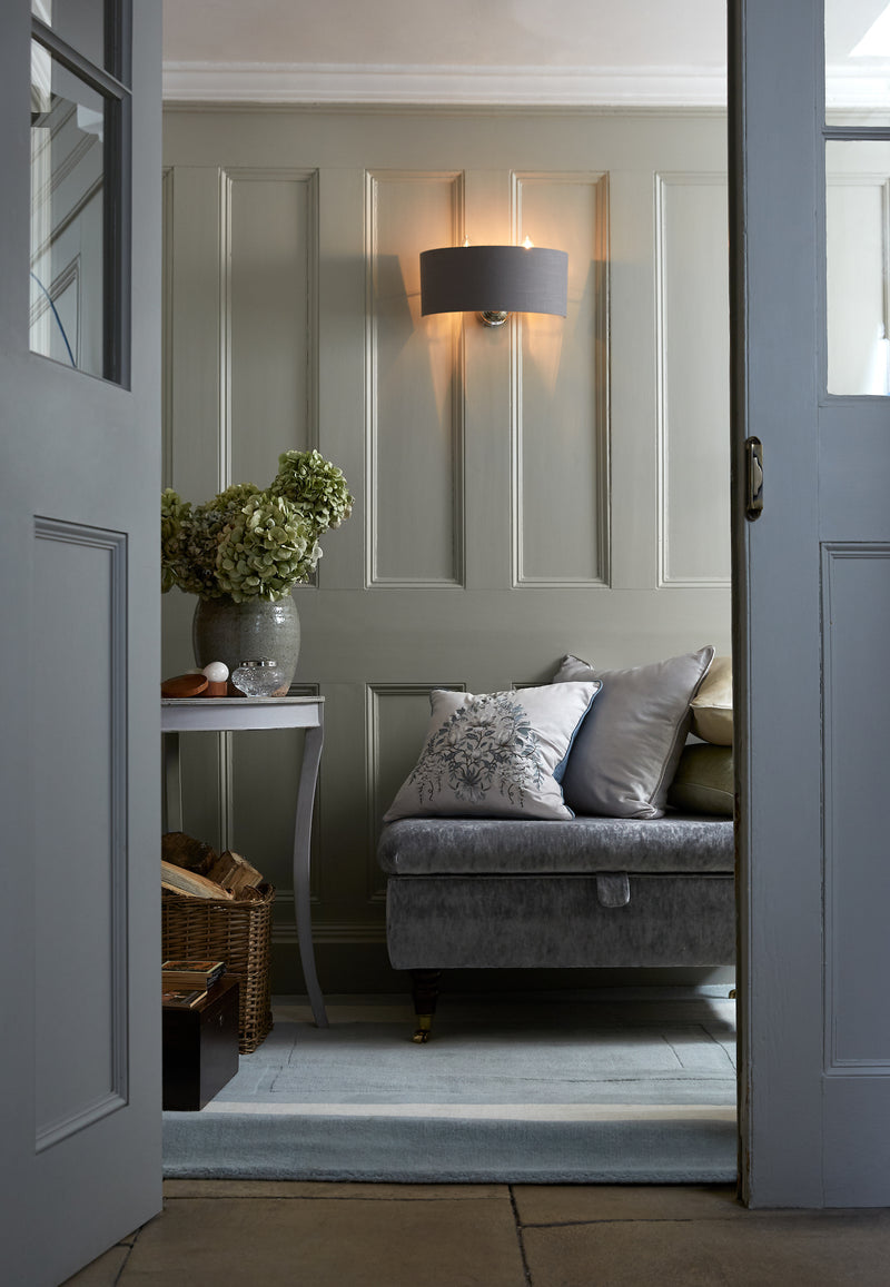 Laura Ashley Sorrento 2lt Wall Light Polished Nickel With Charcoal Shade • LA3727711-Q