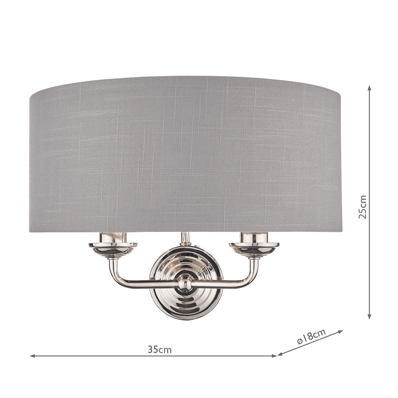 Laura Ashley Sorrento 2lt Wall Light Polished Nickel With Charcoal Shade • LA3727711-Q