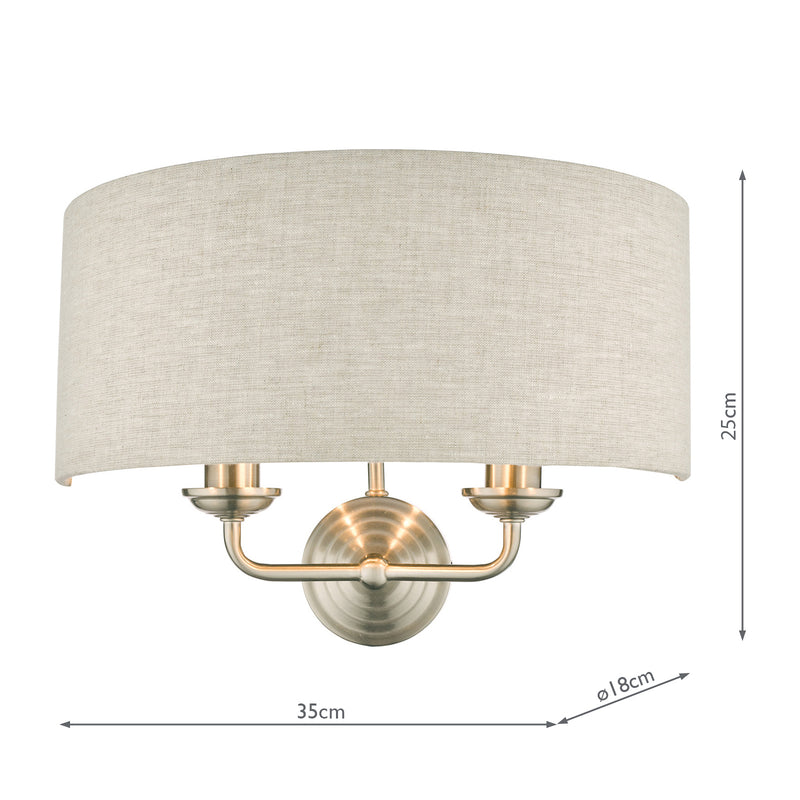 Laura Ashley Sorrento 2lt Wall Light Satin Nickel With Natural Shade • LA3727712-Q