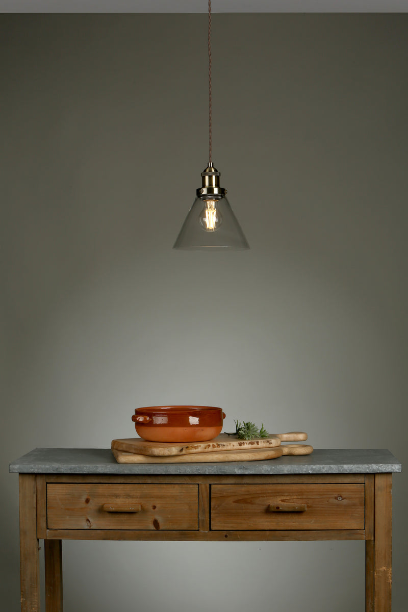 Laura Ashley Isaac Pendant Antique Brass Glass • LA3727730-Q