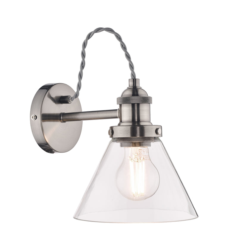 Laura Ashley Isaac Wall Light Satin Nickel Glass • LA3727741-Q