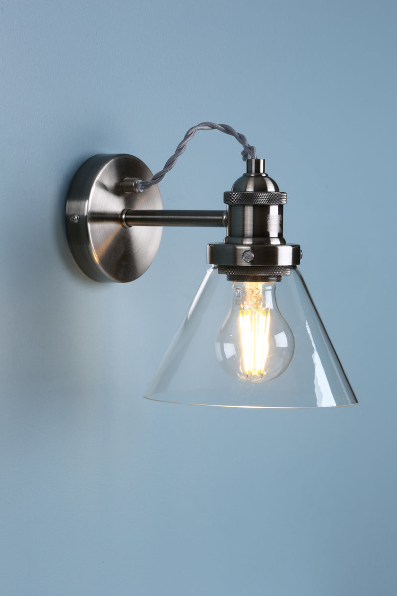 Laura Ashley Isaac Wall Light Satin Nickel Glass • LA3727741-Q