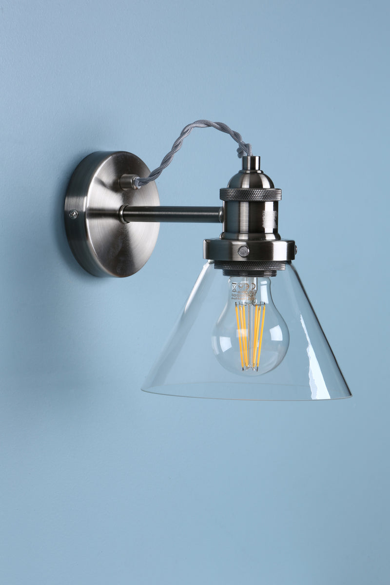 Laura Ashley Isaac Wall Light Satin Nickel Glass • LA3727741-Q