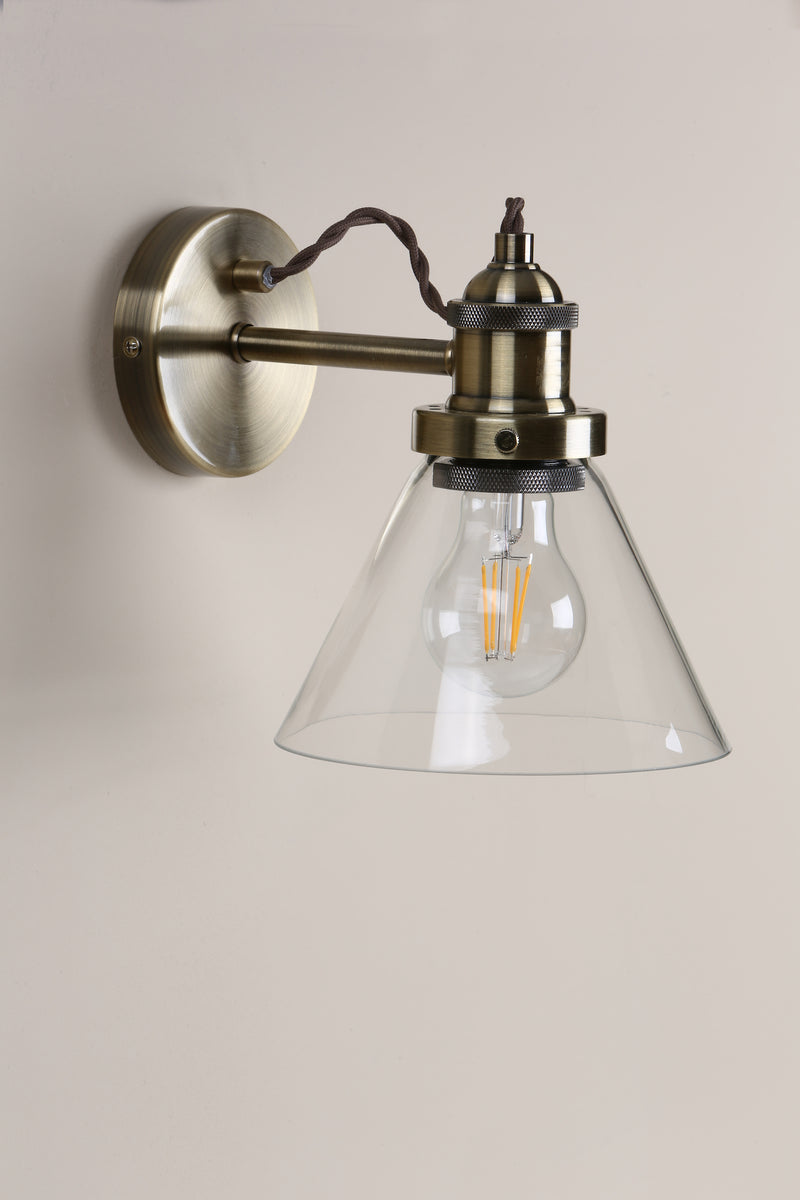 Laura Ashley Isaac Wall Light Antique Brass Glass • LA3727742-Q