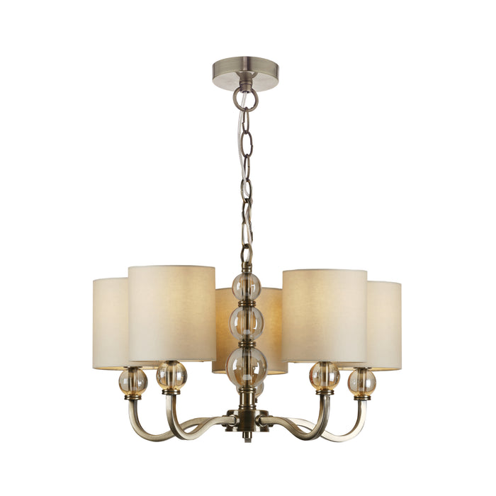 Laura Ashley Selby 5lt Chandelier Antique Brass Amber Glass With Shades • LA3730913-Q