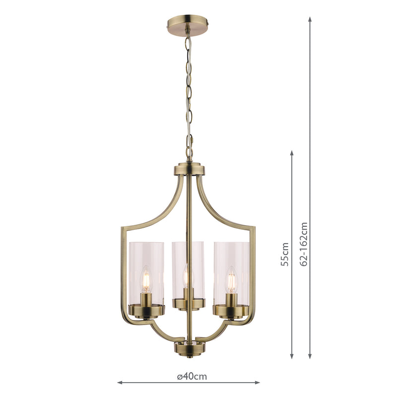 Laura Ashley Joseph 3lt Chandelier Antique Brass Glass • LA3732584-Q