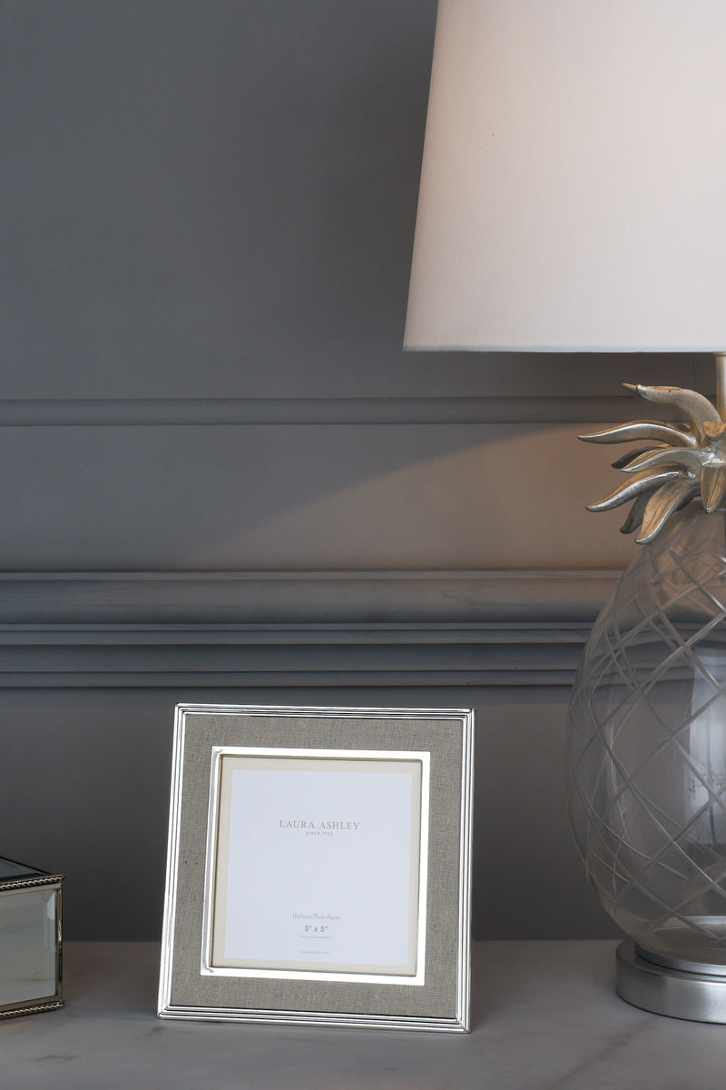 Laura Ashley Harrison Photo Frame Polished Silver Linen 5x5" • LA3732667-Q