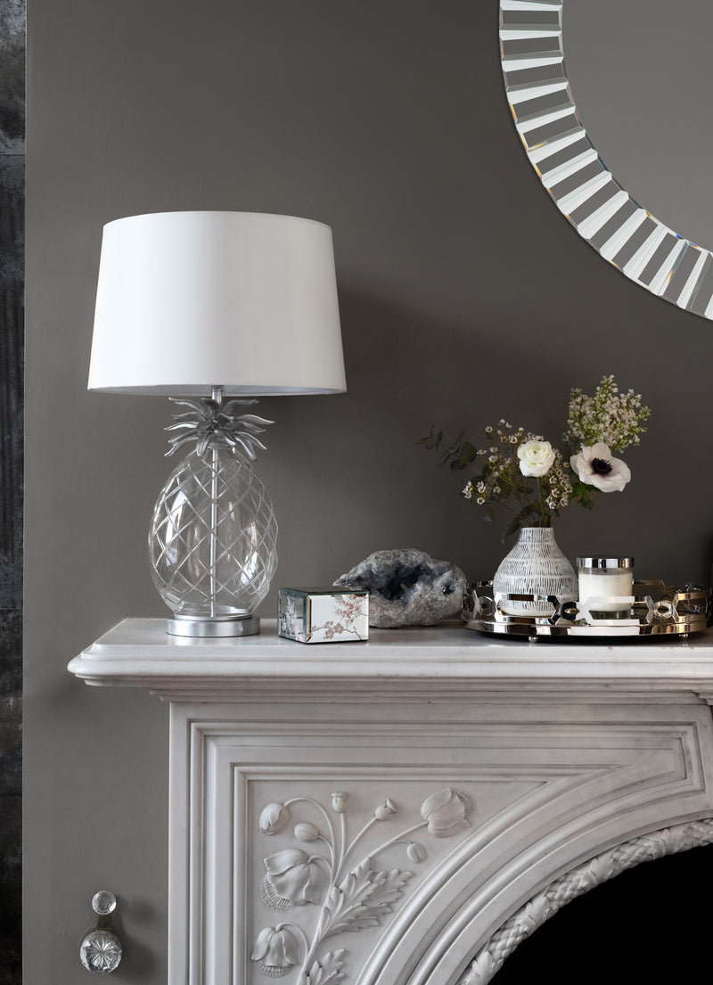 Laura Ashley Pineapple Table Lamp Clear Cut Glass & Polished Chrome With Shade • LA3734611-Q