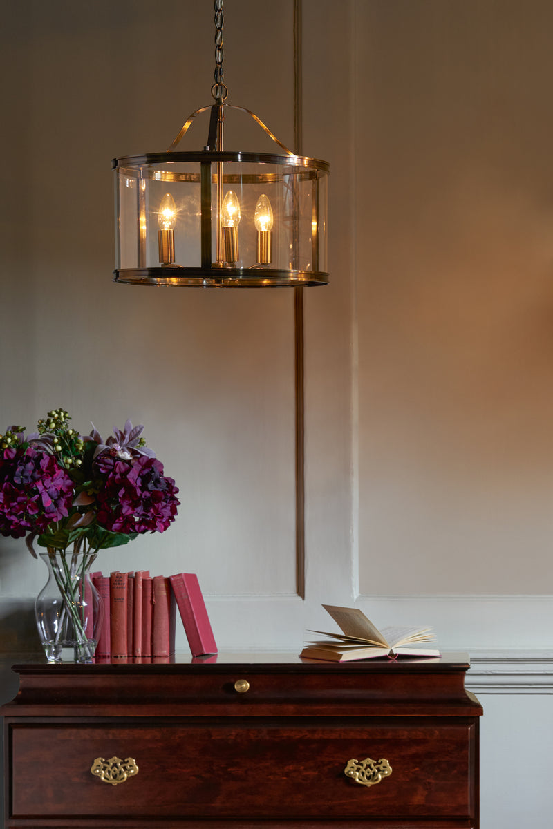 Laura Ashley Harrington 3lt Pendant Antique Brass Glass • LA3734640-Q