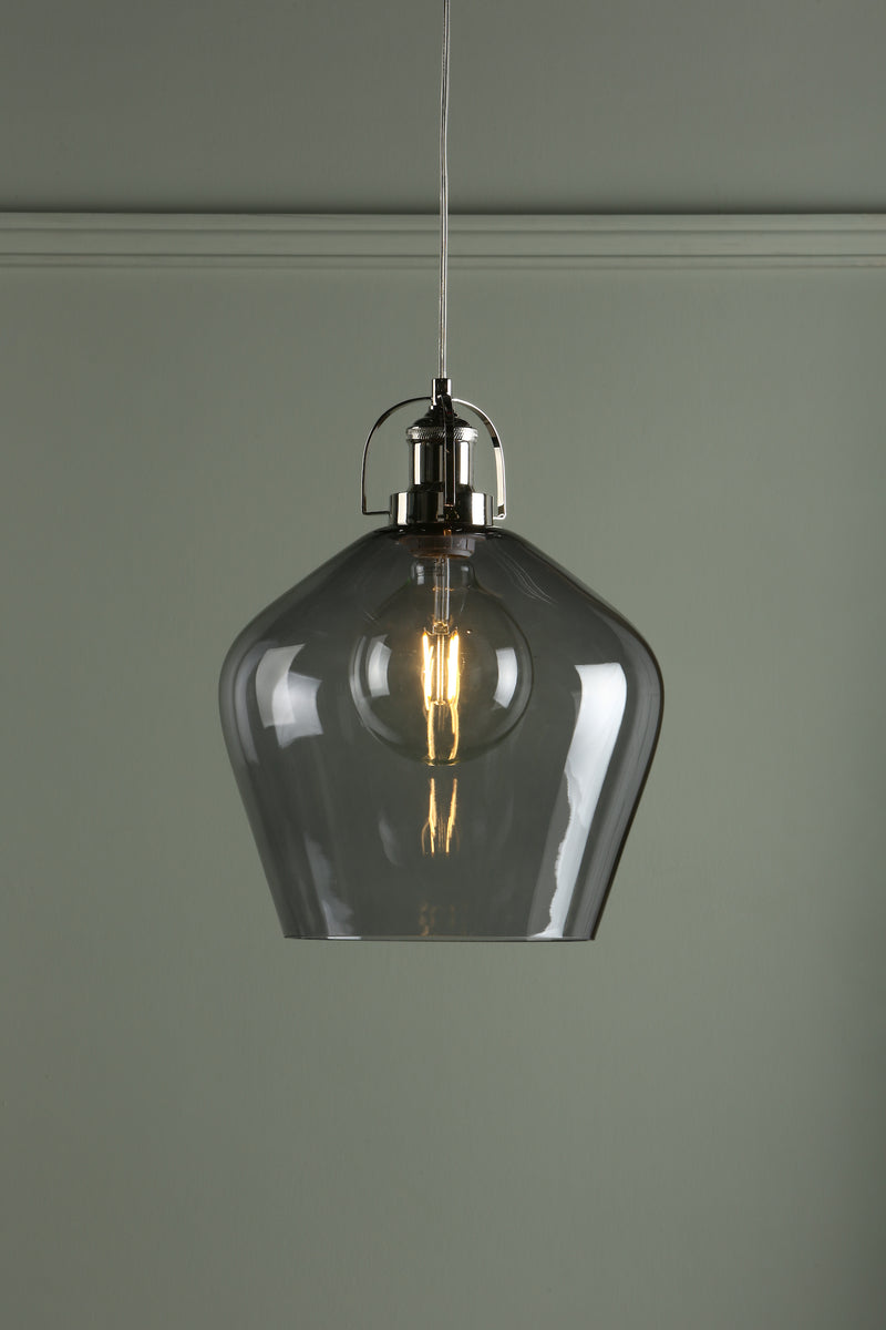 Laura Ashley Rye Pendant Polished Nickel Smoked Glass • LA3734717-Q
