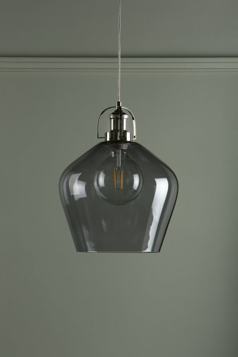 Laura Ashley Rye Pendant Polished Nickel Smoked Glass • LA3734717-Q