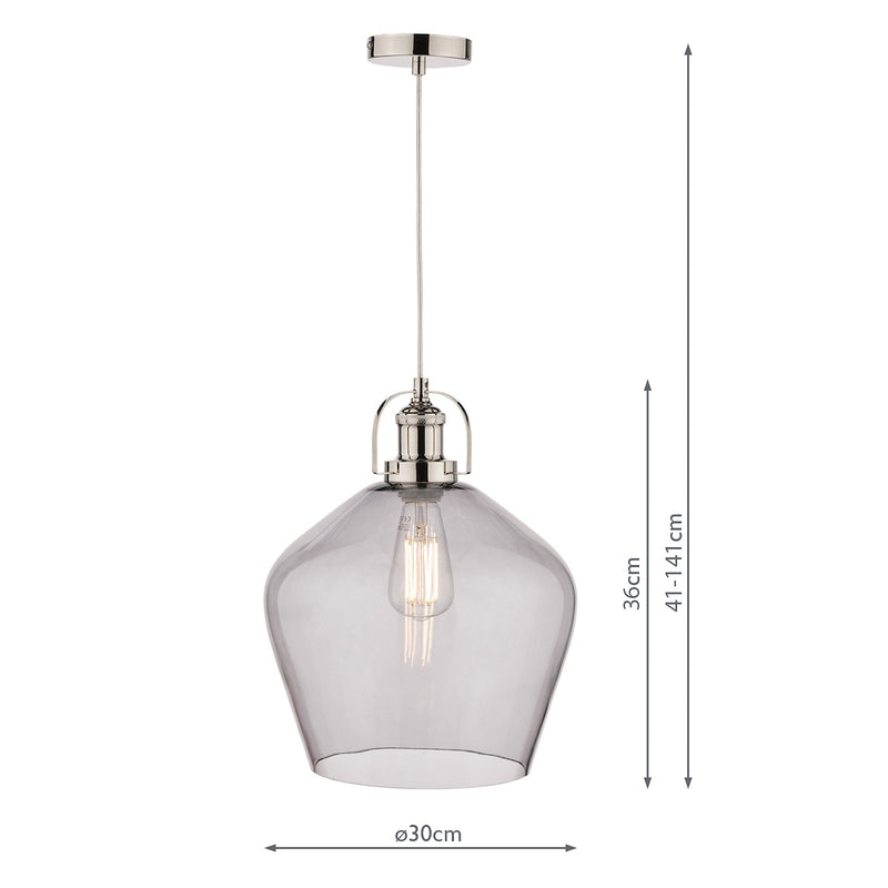 Laura Ashley Rye Pendant Polished Nickel Smoked Glass • LA3734717-Q