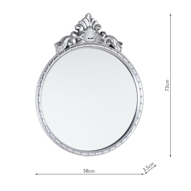 Laura Ashley Overton Ornate Round Mirror Silver Frame 73 x 58cm • LA3735683-Q