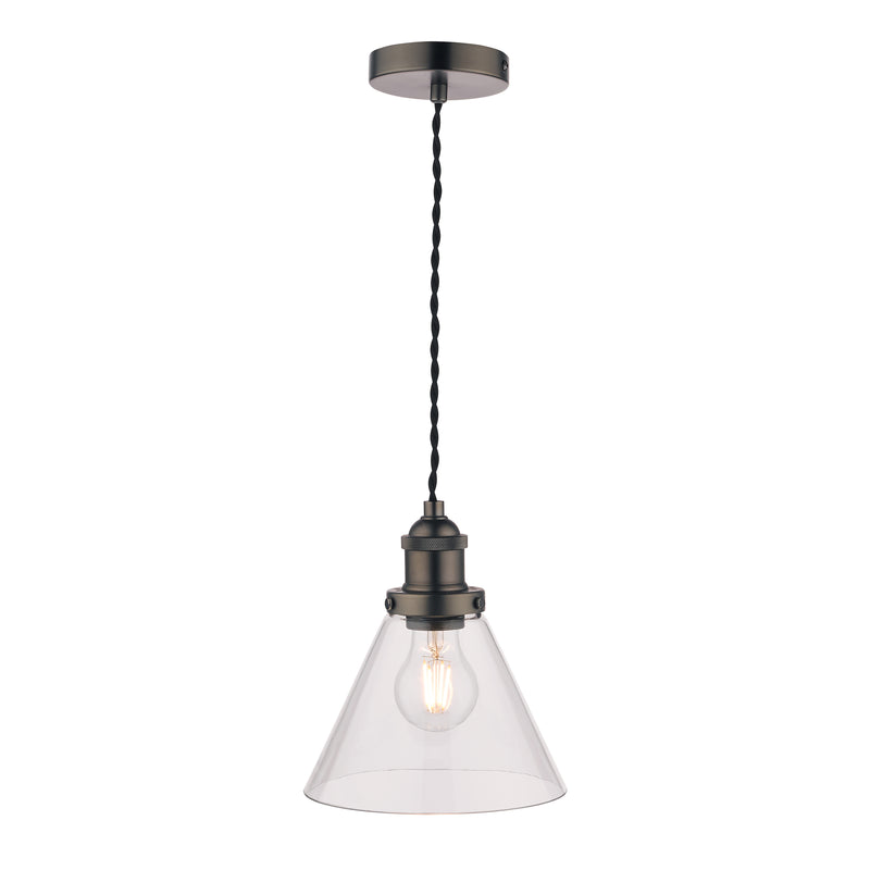 Laura Ashley Isaac Pendant Industrial Nickel Glass • LA3742245-Q