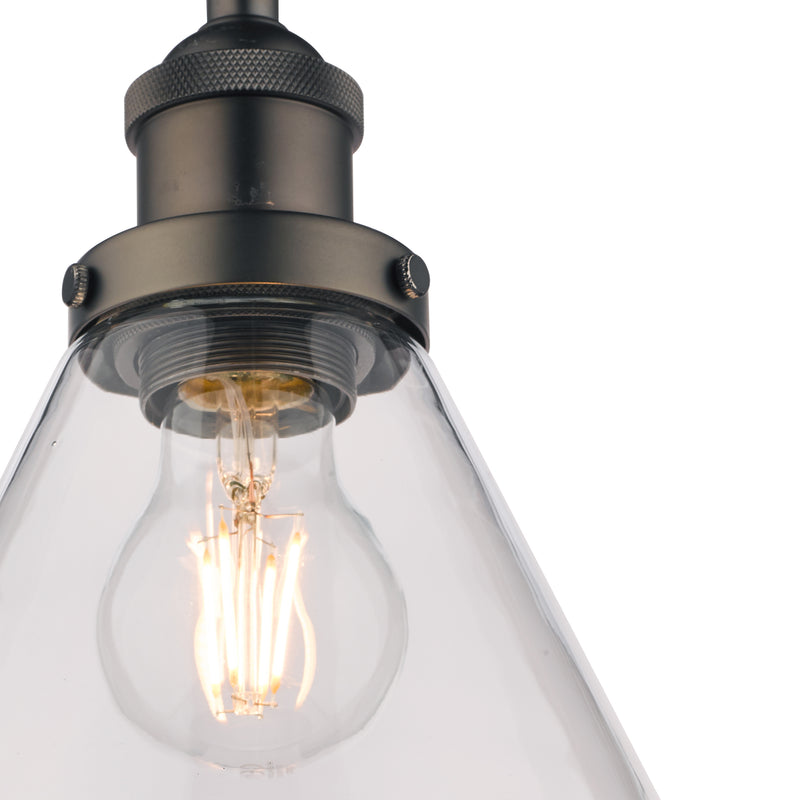 Laura Ashley Isaac Pendant Industrial Nickel Glass • LA3742245-Q