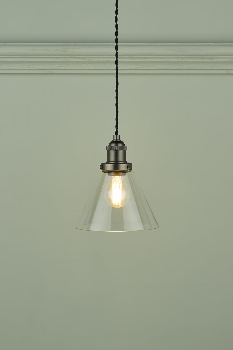 Laura Ashley Isaac Pendant Industrial Nickel Glass • LA3742245-Q