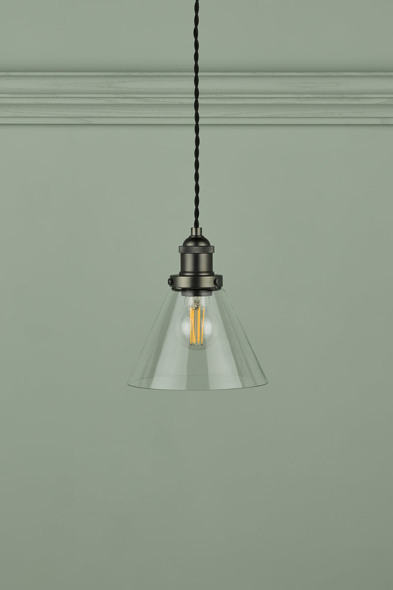 Laura Ashley Isaac Pendant Industrial Nickel Glass • LA3742245-Q