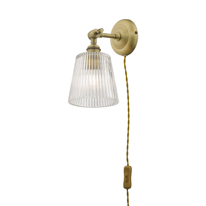 Laura Ashley Callaghan Plugged Wall Light Antique Brass Ribbed Glass • LA3756044-Q