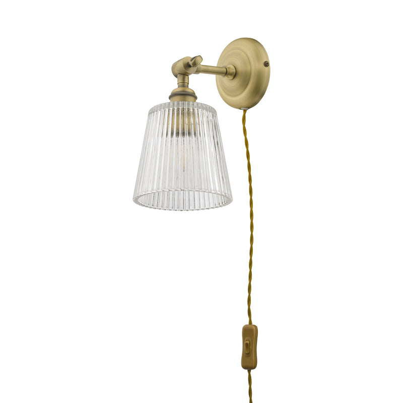 Laura Ashley Callaghan Plugged Wall Light Antique Brass Ribbed Glass • LA3756044-Q