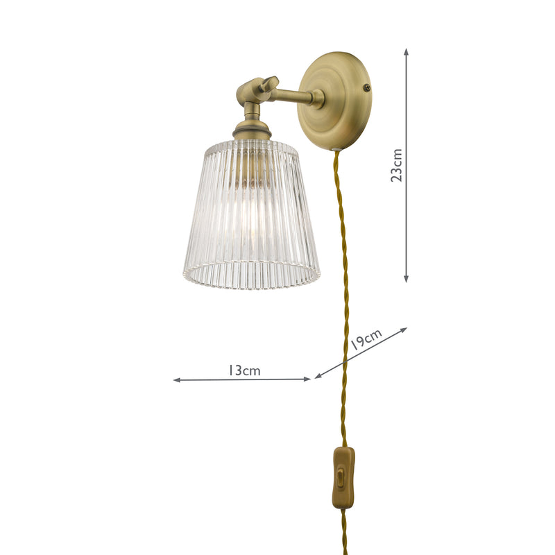 Laura Ashley Callaghan Plugged Wall Light Antique Brass Ribbed Glass • LA3756044-Q