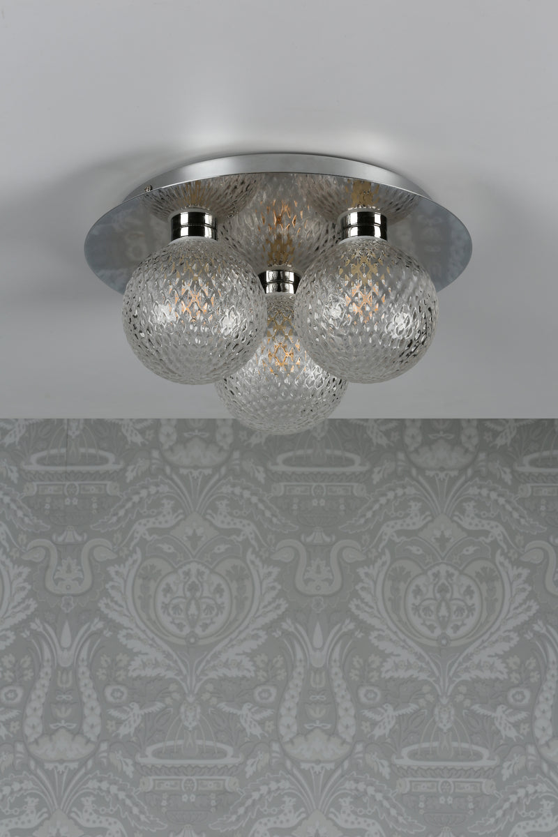 Laura Ashley Prague 3lt Flush Bathroom Light Glass Polished Chrome IP44 • LA3756047-Q