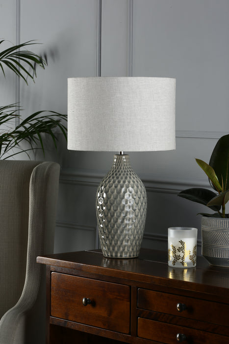 Laura Ashley Heathfield Ceramic Table Lamp Gloss Grey With Shade • LA3756083-Q