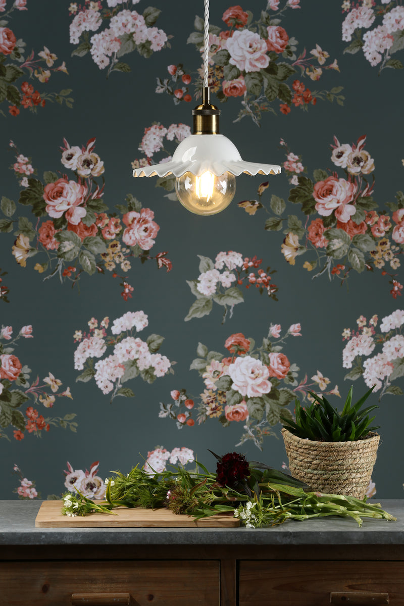 Laura Ashley Beca Small Pendant White Ceramic Antique Brass • LA3756097-Q