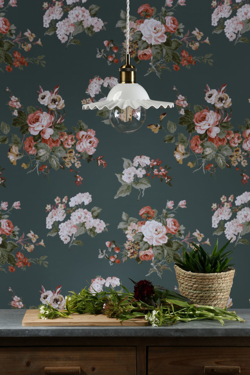 Laura Ashley Beca Small Pendant White Ceramic Antique Brass • LA3756097-Q