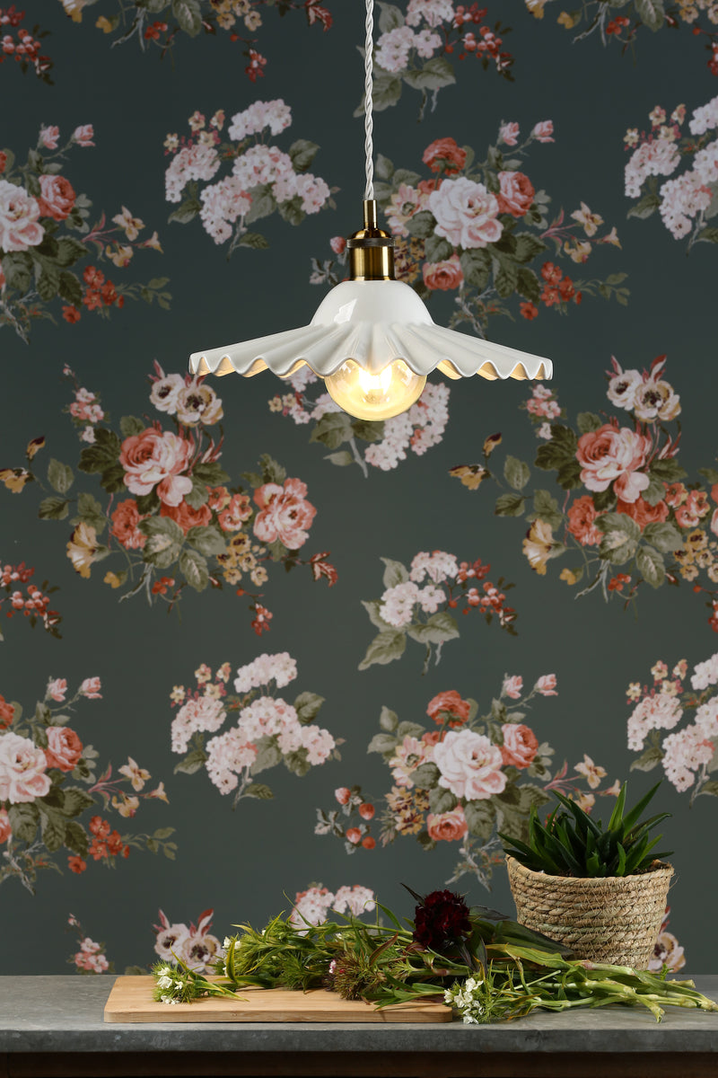 Laura Ashley Beca Large Pendant White Ceramic Antique Brass • LA3756098-Q