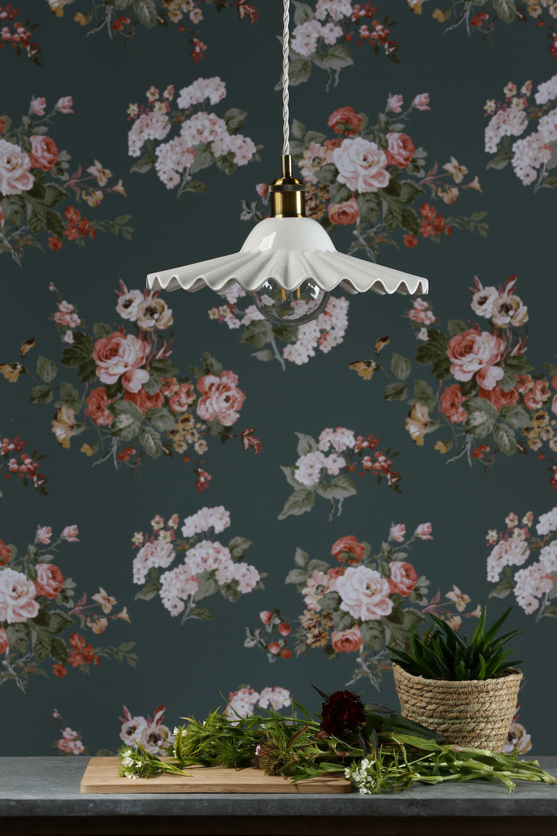 Laura Ashley Beca Large Pendant White Ceramic Antique Brass • LA3756098-Q