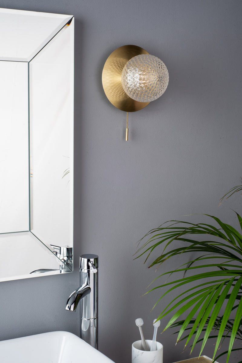 Laura Ashley Prague Bathroom Wall Light Glass Satin Brass IP44 • LA3756111-Q