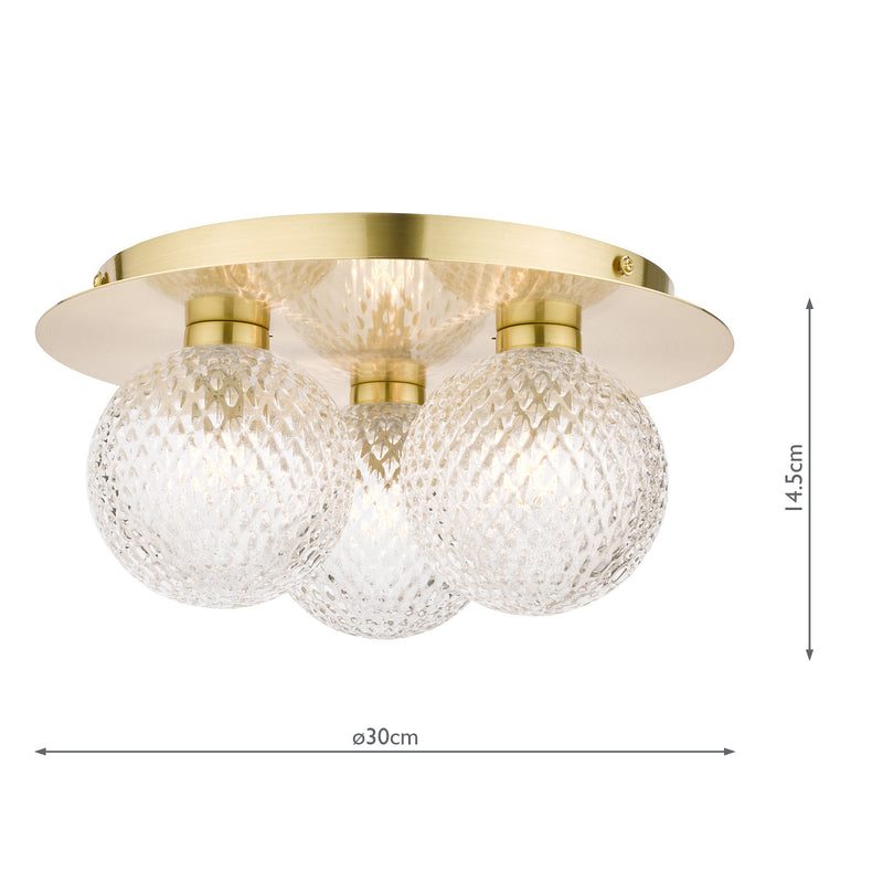 Laura Ashley Prague 3lt Flush Bathroom Light Glass Satin Brass IP44 • LA3756112-Q