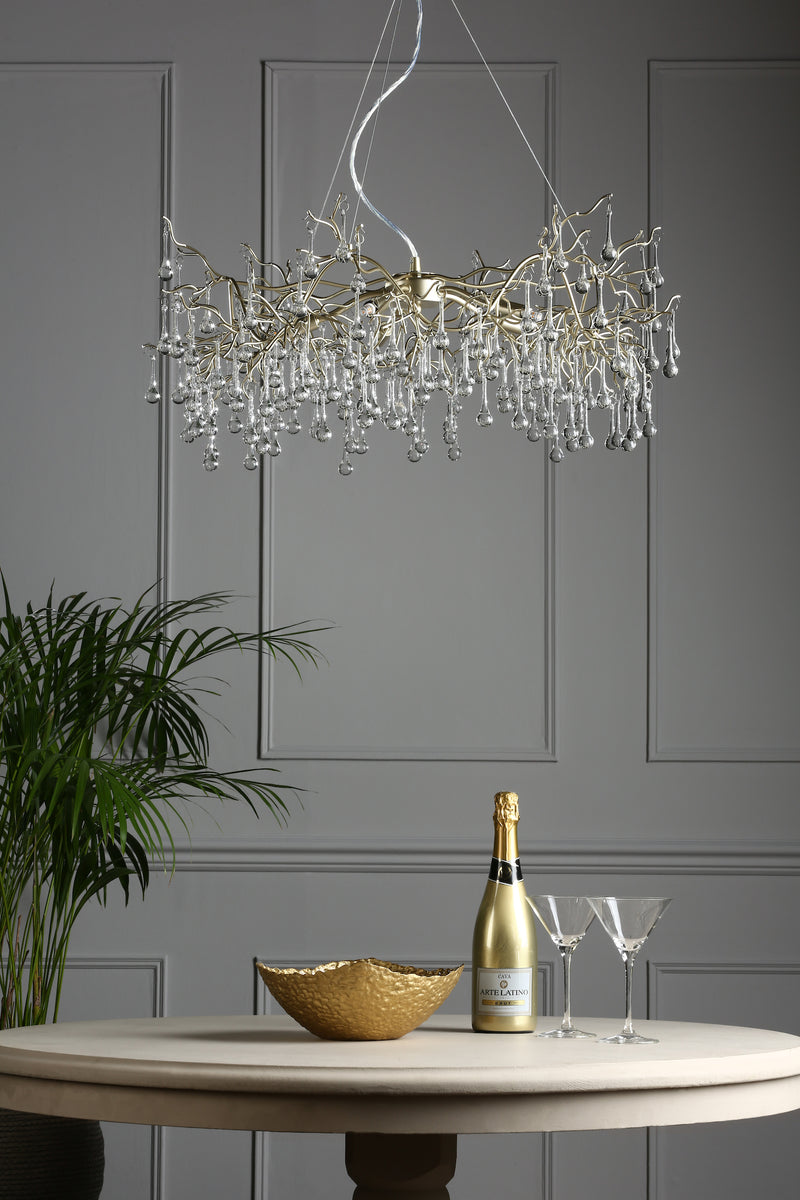 Laura Ashley Willow 5lt Pendant Satin Champagne Crystal • LA3756144-Q