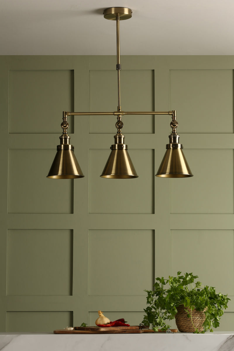 Laura Ashley Rufus 3lt Bar Pendant Antique Brass • LA3756149-Q