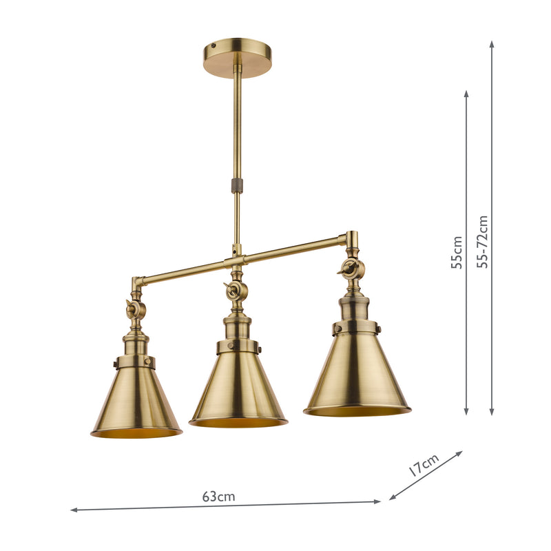 Laura Ashley Rufus 3lt Bar Pendant Antique Brass • LA3756149-Q
