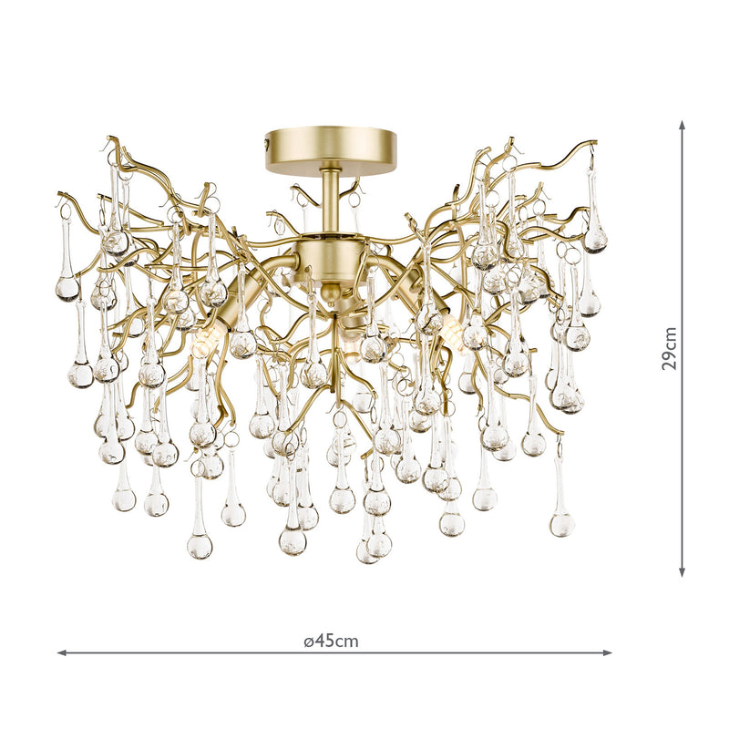 Laura Ashley Willow 3lt Semi Flush Satin Champagne Crystal • LA3756150-Q