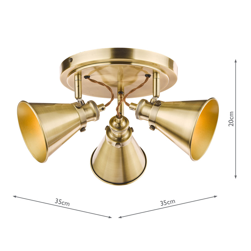 Laura Ashley Rufus 3lt Plate Spotlight Antique Brass • LA3756157-Q