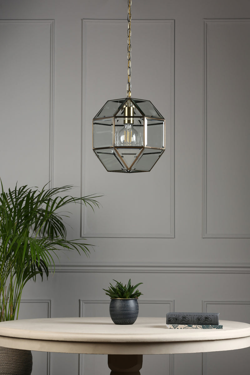 Laura Ashley Blackwell Pendant Antique Brass Glass • LA3756159-Q