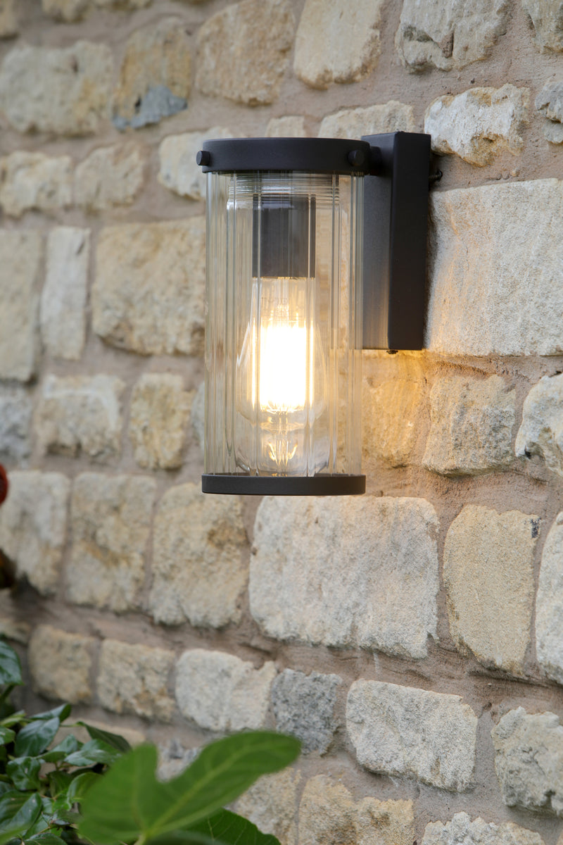 Laura Ashley Arthur Outdoor Wall Light Matt Black Glass IP44 • LA3756165-Q