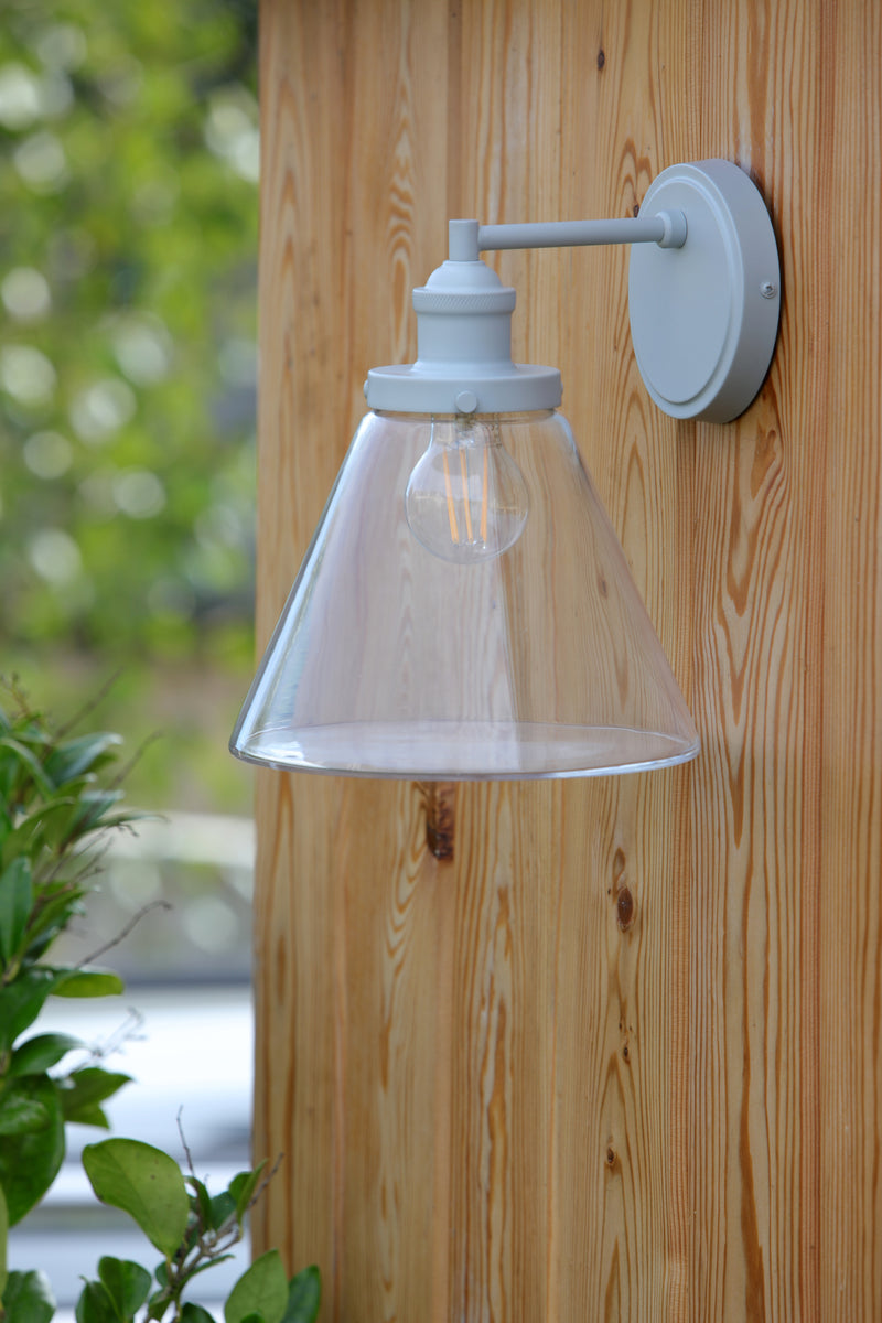 Laura Ashley Isaac Outdoor Wall Light Pale Slate Grey Glass IP44 • LA3756192-Q
